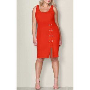 VENUS‎ 1X Orange Lace-Up Detail Ponte Knit Dress Stretchy Cocktail Party